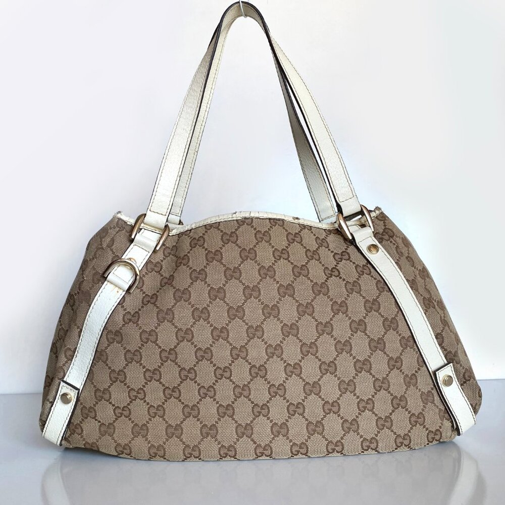 Gucci GG Monogram Abbey Shopper Bag Beige Canvas Shoulder Bag